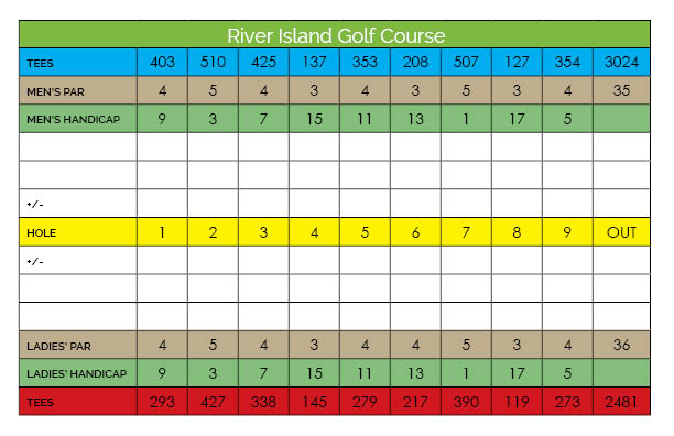 Scorecard - River Island Golf Club